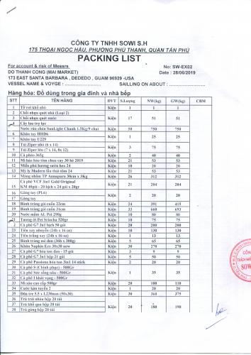 Packing List  T7/2019 1